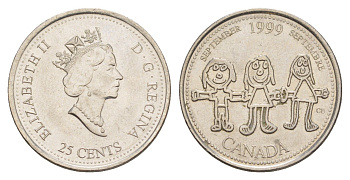 Канада 25 центов 1999 Сентябрь 1999, Мир глазами детей KM 350 никель aUNC 4631-647