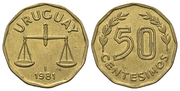 Уругвай 50 сентесимо 1981 KM 68 алюминиевая бронза UNC 4650-114