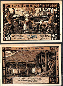 Биттерфельд (Пруссия, Саксония) 50 пфеннигов 1921 Mehl Grabowski 111.3-2/6 бумага UNC (пресс) 7556-50-2-1