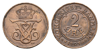 Дания 2 эре 1907 KM 805 бронза 95-1257