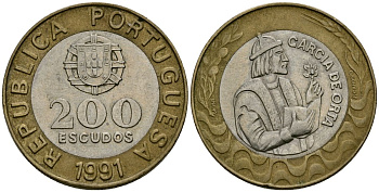 Португалия 200 эскудо 1991 Гарсия Де Орта (1501-1568) KM 655 биметалл 4572-945