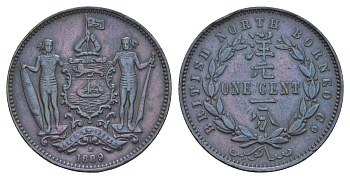Северное Борнео 1 цент 1889 KM 2 бронза 1518-1643