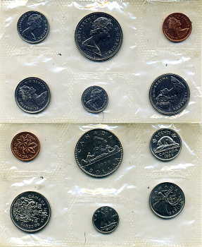 Канада годовой набор из 6 монет (1, 5, 10, 25 и 50 центов; 1 доллар) 1968 в запайке KM PL19 (59.1, 60.1, 72a, 75.1 и 76.1) PROOFLIKE 4-3-2-36