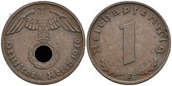 Германия 1 рейхспфенниг 1940 F KM 89, J 361 бронза 4136-1215