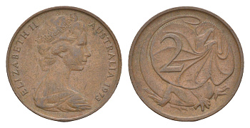 Австралия 2 цента 1973 Елизавета II (1952-2022), плащеносная ящерица KM 63 бронза 4655-1236