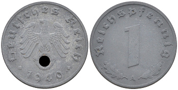 ГЕРМАНИЯ 1 РЕЙХСПФЕННИГ 1940 A KM 97, J. 369 цинк 188-761