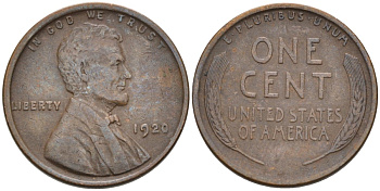 США 1 цент 1920 Линкольн KM 132 бронза 4576-832