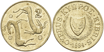 Кипр 2 цента 1994 KM 54.3 никель латунь 4174-1267