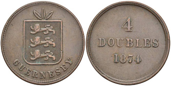 Гернси 4 дабла (дубля) 1874 KM 5 бронза 4517-926