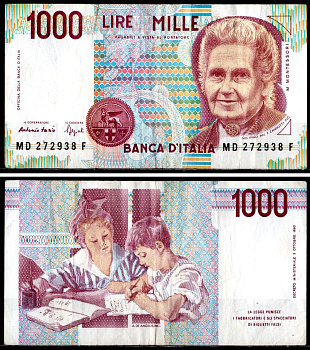 Италия 1000 лир 1990 Pick 114 b бумага 6281-52-3-2