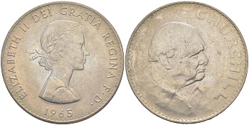 Великобритания 1 крона (5 шиллингов) 1965 Уинстон Черчилль, Елизавета II (1952-2022) KM 910, Spink 4144 медно-никель 4552-421
