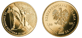 Польша 2 злотых 2006 MW, Зимние Олимпийские игры в Турине, биатлон KM 605, Parchimowicz 985 нордик UNC 603-541