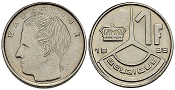 Бельгия 1 франк 1989 Belgique, Бодуэн I (1951-1993) KM 170 железо плакированное никелем 4528-1034