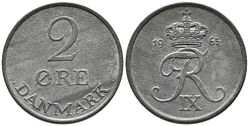 ДАНИЯ 2 ЭРЕ 1965 C; S, ФРЕДЕРИК IX (1947-1972) KM 840.2 цинк 24-1126