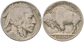 США 5 центов 1930 индеец, бизон KM 134 медно-никель 4614-1141