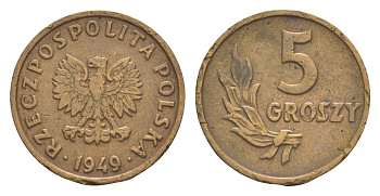 Польша 5 грошей 1949 Y 41 бронза 4625-251