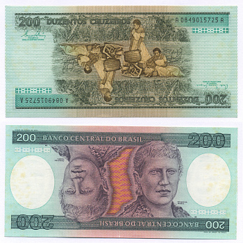 БРАЗИЛИЯ 200 КРУЗЕЙРО 1981 ПОДПИСЬ 20, СЕРИЯ А 0849, ПРИНЦЕССА ИЗАБЕЛА Pick 199a бумага aUNC 7553-18-2