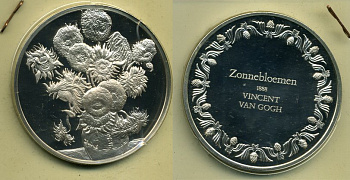 Нидерланды медаль ND подсолнухи, Ван Гог, 51,8 грамм серебро PROOF 00-00