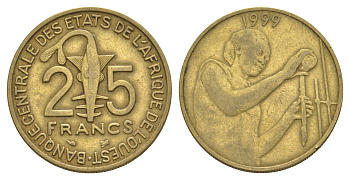 Западная Африка (BCEAO) 25 франков 1999 Центральный банк государств Западной Африки KM 9 алюминиевая бронза 4642-312