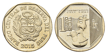 Перу 1 новый соль 2015 Богатство и гордость Перу - Культура Викус KM 394 медь цинк никель UNC 3334-631