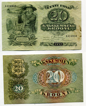 Эстония 20 крон 1932 пастух Pick 64 a бумага 7375-6-2-2
