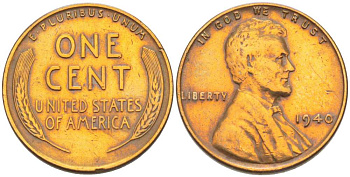 США 1 ЦЕНТ 1940 ЛИНКОЛЬН KM 132 бронза 3309-447