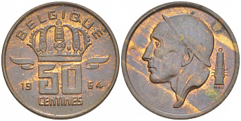 БЕЛЬГИЯ 50 САНТИМОВ 1964 BELGIQUE KM 148.1 бронза UNC 3996-1247