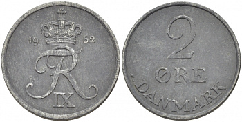 ДАНИЯ 2 ЭРЕ 1962 C; S, ФРЕДЕРИК IX (1947-1972) KM 840.2 цинк 87-1431