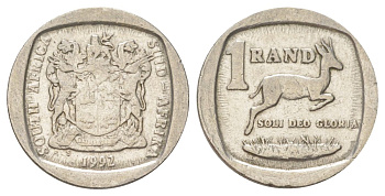 ЮАР 1 ранд 1992 KM 138 медь плакированная никелем 4627-238