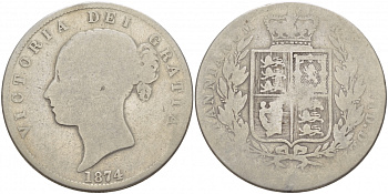 Великобритания 1/2 кроны 1874 Виктория (1837-1901) KM 756, Spink 3889 серебро 1515-522