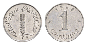 Франция 1 сантим 1963 KM 928 нержавеющая сталь 4173-1214