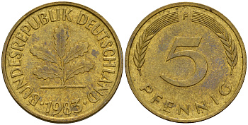 ФРГ 5 пфеннигов 1983 F J.382, KM 107 сталь плакированная латунью    4598-1034