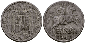 Испания 10 сентимо 1941 KM 766 алюминий 4177-912
