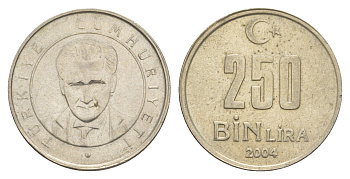 Турция 250000 лир 2004 Кемаль Ататюрк KM 1137 медь цинк никель 4648-934