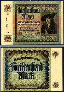 Германия 5000 марок 1922 2 декабря 1922, водяной знак E, серия M, буква K Pick 81 a бумага 8589-13-2-1