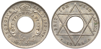Британская Западная Африка 1/10 пенни 1946 H, Георг VI KM 20 медно-никель 25-1832