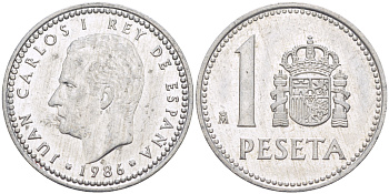 Испания 1 песета 1986 M, Хуан Карлос I (1975-2014) KM 821 алюминий 216-625