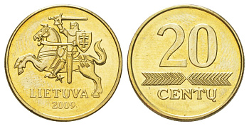 Литва 20 центов 2009 KM 107 никель латунь UNC 4625-615