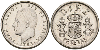 Испания 10 песет 1983 Хуан Карлос I KM 827 медно-никель 192-432