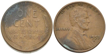 США 1 ЦЕНТ 1953 D, ЛИНКОЛЬН KM А132 медь цинк 218-632
