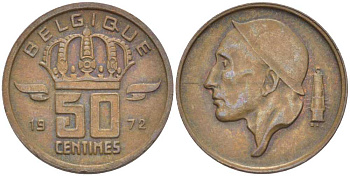 БЕЛЬГИЯ 50 САНТИМОВ 1972 BELGIQUE KM 148.1 бронза 96-1137