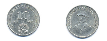 ГДР 10 марок 1976 А, 20 лет национальной народной армии KM 61, J. 1560 медно-никель 54-2523