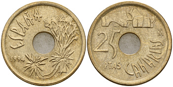 Испания 25 песет 1994 Канарские острова (CANARIAS), Хуан Карлос I (1975-2014) KM 933 никель бронза 4597-147