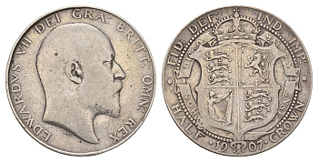 Великобритания 1/2 кроны 1907 Эдуард VII (1901-1910) KM 802, Spink 3980 серебро 443-1613