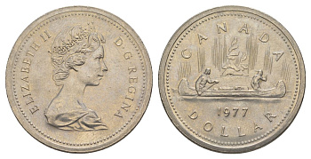Канада 1 доллар 1977 Елизавета II (1952-2022), каноэ KM 117 никель UNC 4185-546