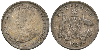 Австралия 6 пенсов 1927 Георг V (1910-1936) KM 25 серебро 71-467