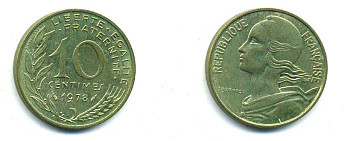 ФРАНЦИЯ 10 САНТИМОВ 1978 ТИП MARIANNE KM 929 медь алюминий никель 84-1625