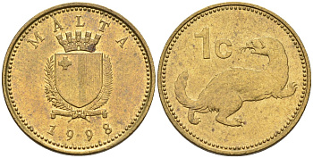 Мальта 1 цент 1998 ласка, горностай KM 93 никель латунь 4585-1245