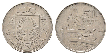 Латвия 50 сантимов 1922 год-тип KM 6 никель 4657-751