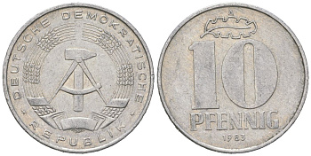 ГДР 10 пфеннигов 1983 A KM 10 алюминий 201-1115